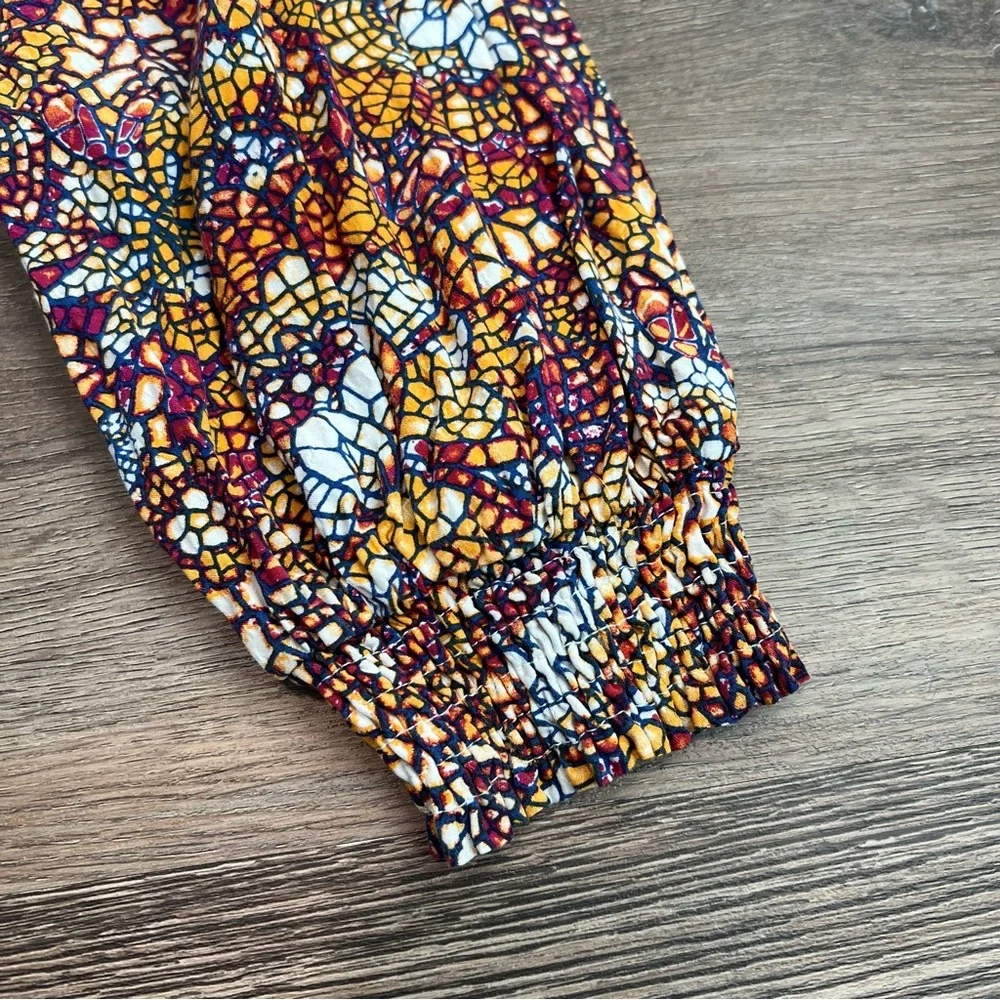 Anthropologie Maeve Kaleidoscope Mosaic Print Blouse Size Medium Boho V Neck Top - Picture 4 of 10